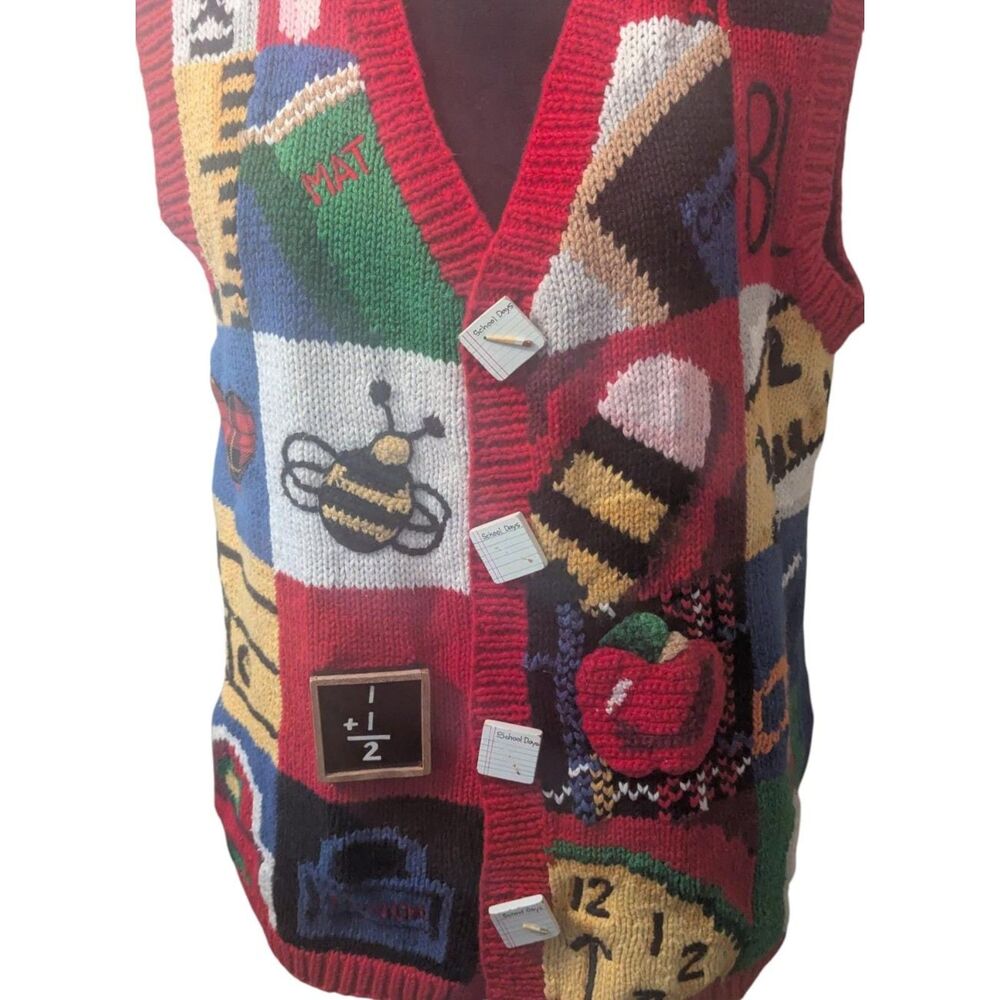 Vintage Eagle's Eye Hand Knit School Teacher Sweater Vest Granny Core Navy M - Picture 2 of 5